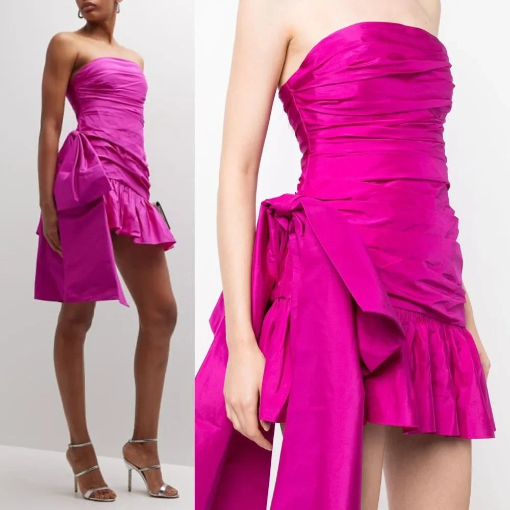 LoveShackFancy NEW Noble Bow Silk Formal Flirty Fuschia Mini Dress Size 12 - Picture 2 of 14
